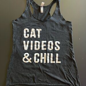 “Cat Videos & Chill” Heather Dark Grey Tank Top | Size Medium